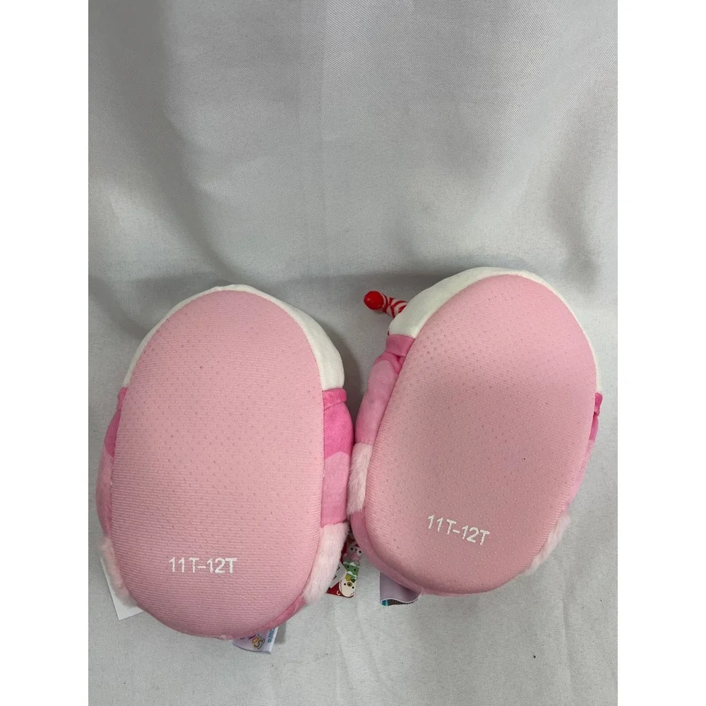 Squishmallows Peppermint Hot Cocoa Plush Slippers Pink Kids Size 11/12 NWT